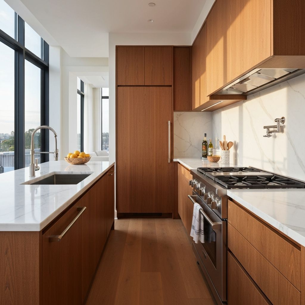 Modern kitchen with marble countertops